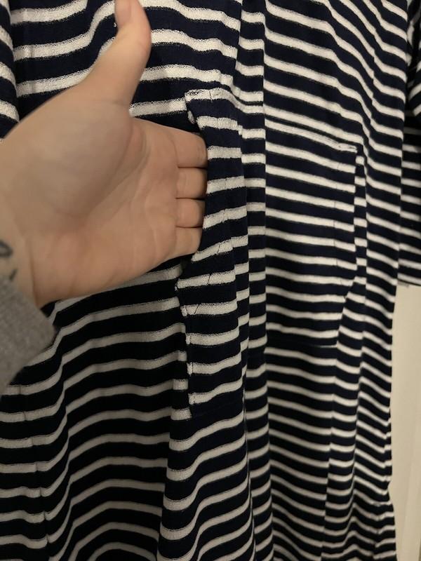 Lands' End Women's XL Striped V-Neck Terry Hooded Swimsuit Cover Up - Navy