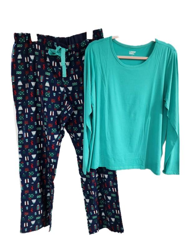 Lands End Womens 2-piece Pajama Set Deep Sea Navy Gift Large NEW SHIPS FREE