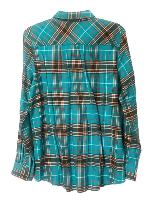 Lands End Womens Boyfriend Flannel Spa Blue/Wood Plaid S M NWT SHIPS FREE