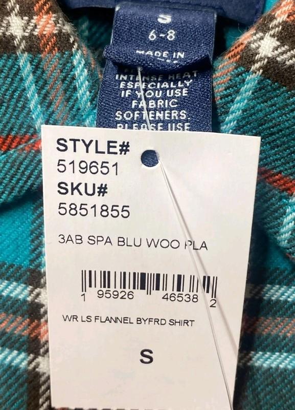 Lands End Womens Boyfriend Flannel Spa Blue/Wood Plaid S M NWT SHIPS FREE