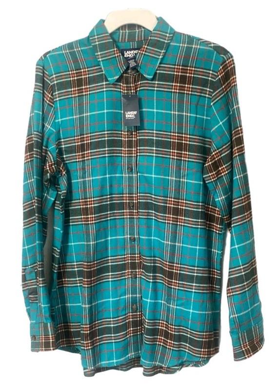 Lands End Womens Boyfriend Flannel Spa Blue/Wood Plaid S M NWT SHIPS FREE Lands End Womens Boyfriend Flannel Spa Blue/Wood Plaid S M NWT SHIPS FREE