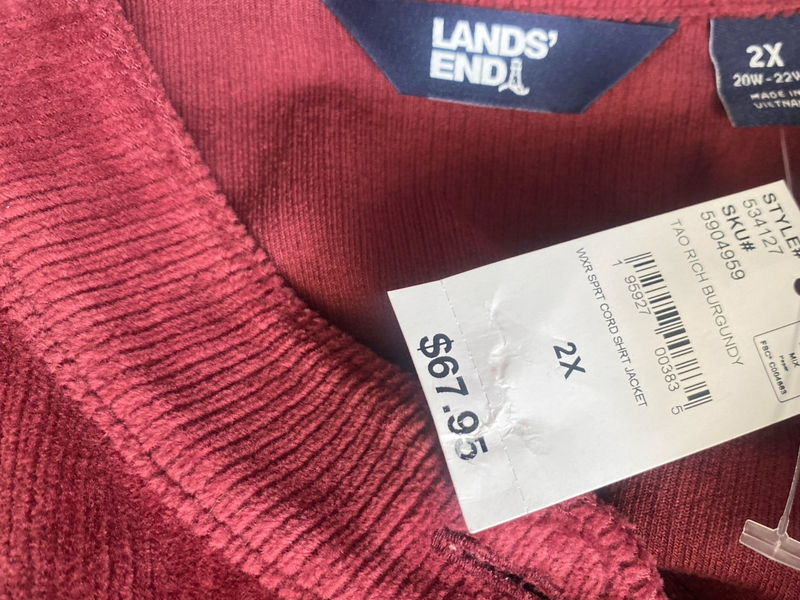 Lands End Womens Corduroy Shirt Jacket Rich Burgundy 2X NWT SHIPS FREE
