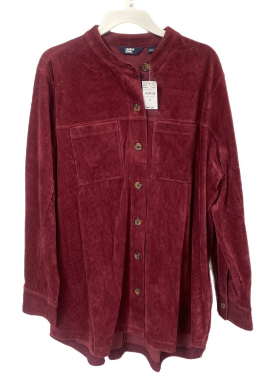 Lands End Womens Corduroy Shirt Jacket Rich Burgundy 2X NWT SHIPS FREE