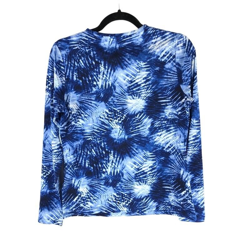 Lands End Womens Crew Neck Long Sleeve Rash Guard UPF 50 Swim Tee Blue White M