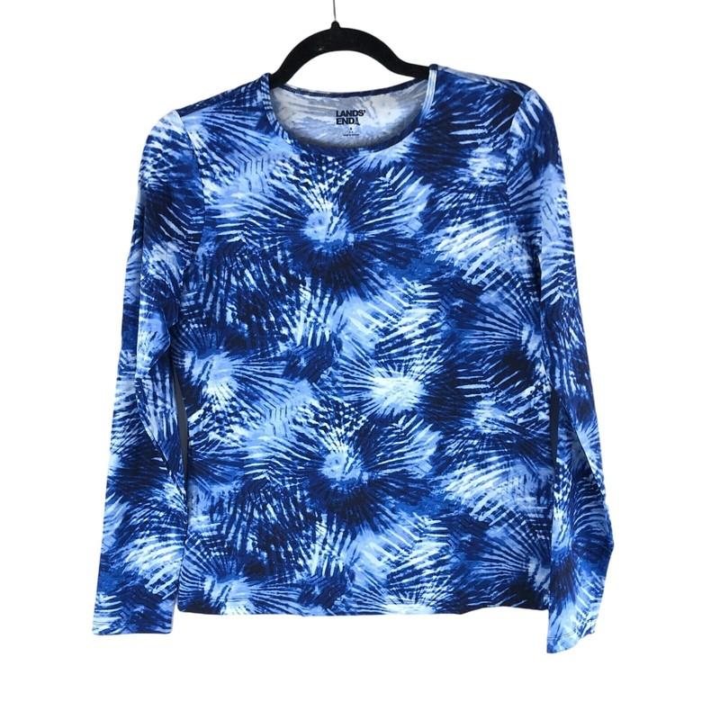Lands End Womens Crew Neck Long Sleeve Rash Guard UPF 50 Swim Tee Blue White M
