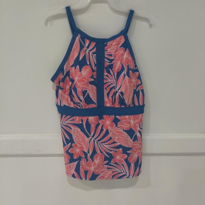 Lands End Womens Keyhole High Neck Tankini Top TC Tropic Blue $60 14 16 Tall