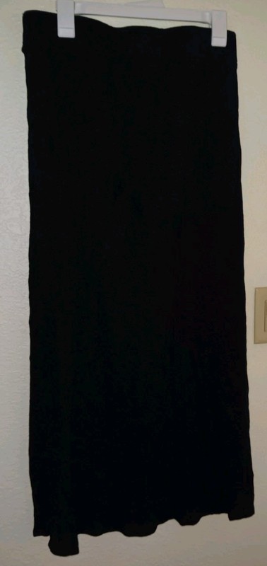 Lands End Womens Large Crimped Black Swimsuit Coverup Pull On Long Maxi Skirt