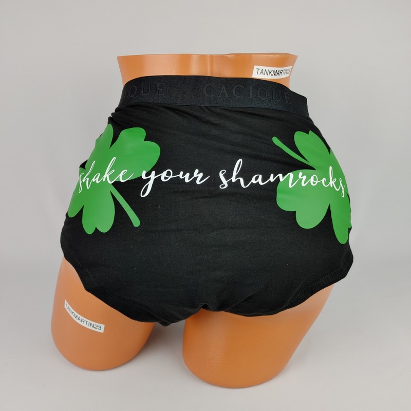 Lane Bryant Cacique Cotton Black Boyshort Plus Panty 18/20 Shake Your Shamrocks