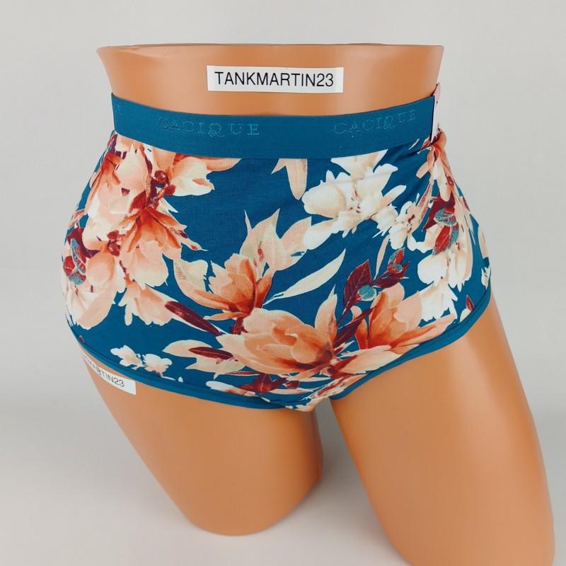 LANE BRYANT CACIQUE PLUS COTTON FULL BRIEF 18/20 PANTY TEAL BLUE PEACH FLORAL