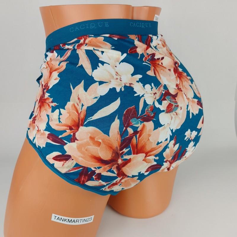 LANE BRYANT CACIQUE PLUS COTTON FULL BRIEF 18/20 PANTY TEAL BLUE PEACH FLORAL