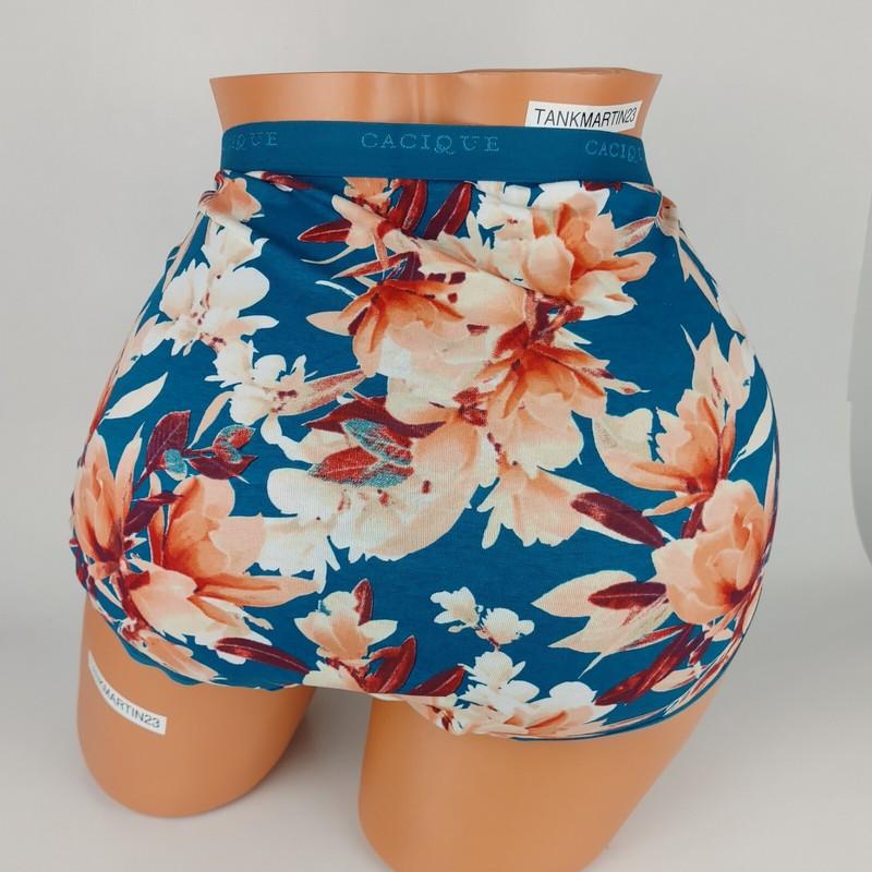 LANE BRYANT CACIQUE PLUS COTTON FULL BRIEF 18/20 PANTY TEAL BLUE PEACH FLORAL