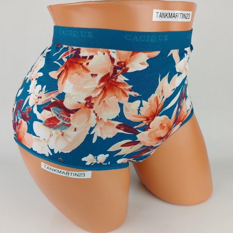 LANE BRYANT CACIQUE PLUS COTTON FULL BRIEF 18/20 PANTY TEAL BLUE PEACH FLORAL