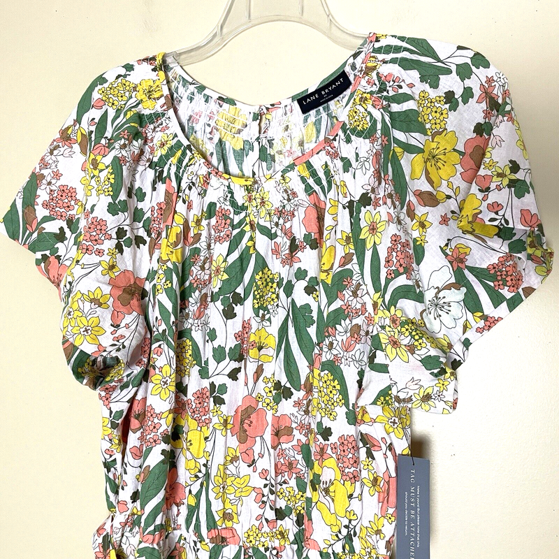 Lane Bryant Floral Linen Jumpsuit Sz 20 Flutter Sleeve Smocked Neck Wide Leg NWT