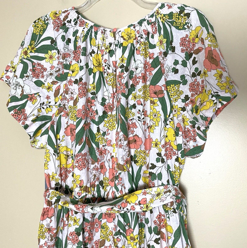 Lane Bryant Floral Linen Jumpsuit Sz 20 Flutter Sleeve Smocked Neck Wide Leg NWT