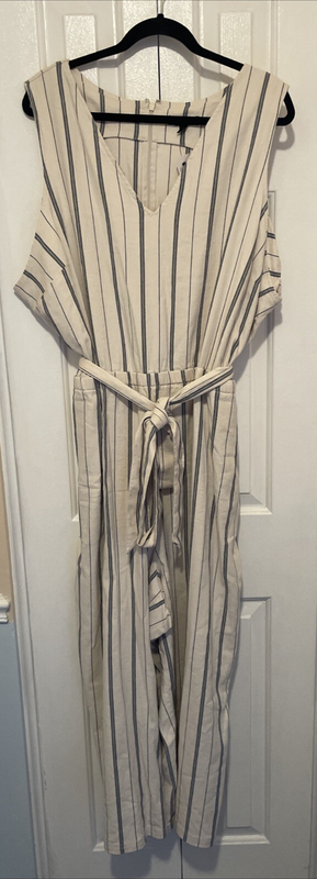 Lane Bryant Jumpsuit with Elastic Waist Size 26 Ivory & Blue NWT