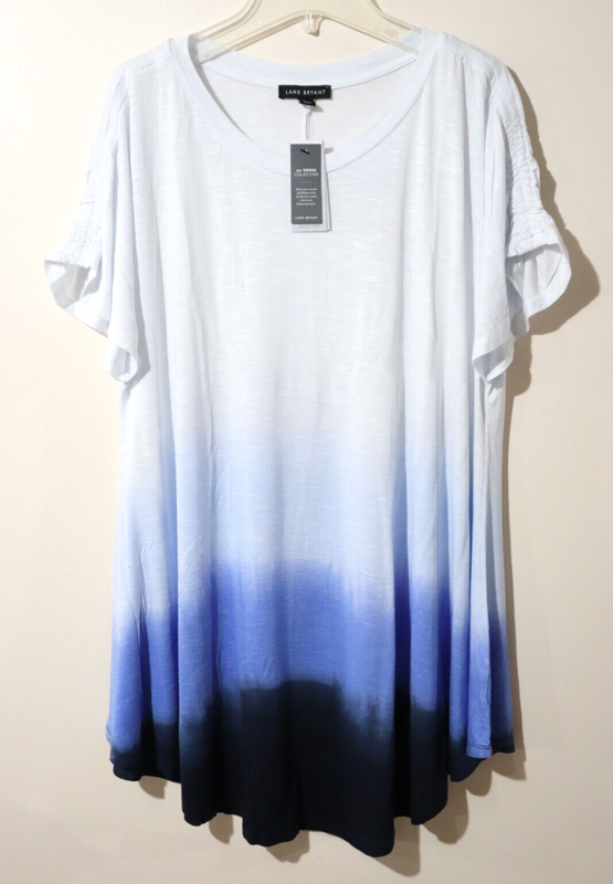 Lane Bryant Women`s $34 Ruched Sleeve Max Swing Tie Dye Tunic Tee size 14/16