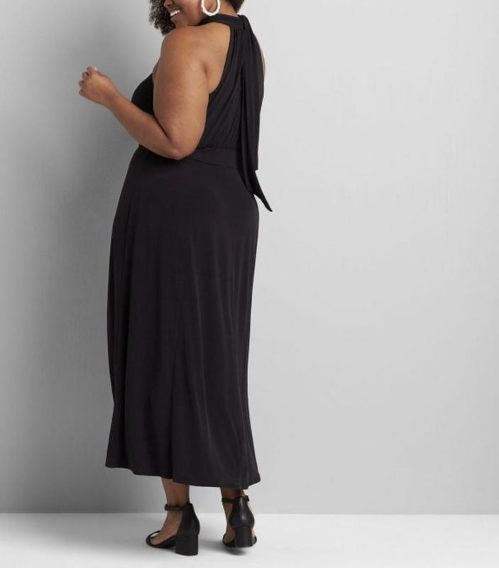 LANE BRYANT WOMEN'S BLACK KNIT KIT TIE-HALTER NECK MAXI DRESS PLUS Sz 26/28