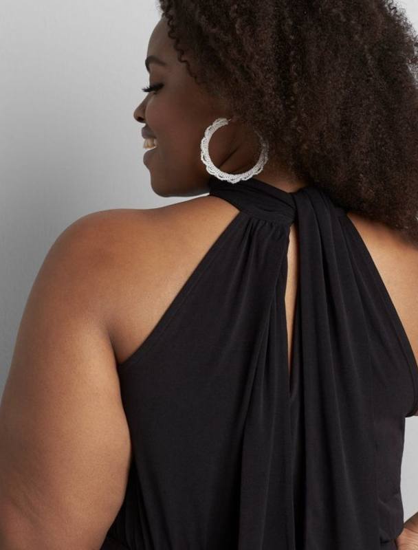 LANE BRYANT WOMEN'S BLACK KNIT KIT TIE-HALTER NECK MAXI DRESS PLUS Sz 26/28