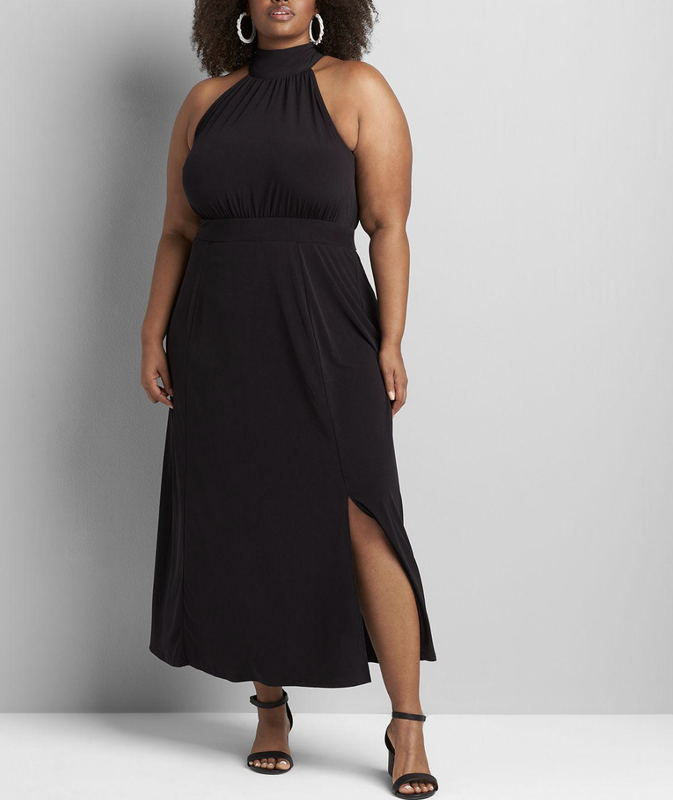LANE BRYANT WOMEN'S BLACK KNIT KIT TIE-HALTER NECK MAXI DRESS PLUS Sz 26/28