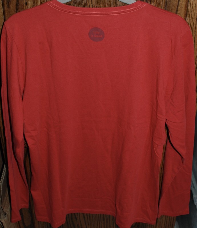Large NWT Women's Life Is Good Flag Heart USA Patriotic Red LS Crusher Vee