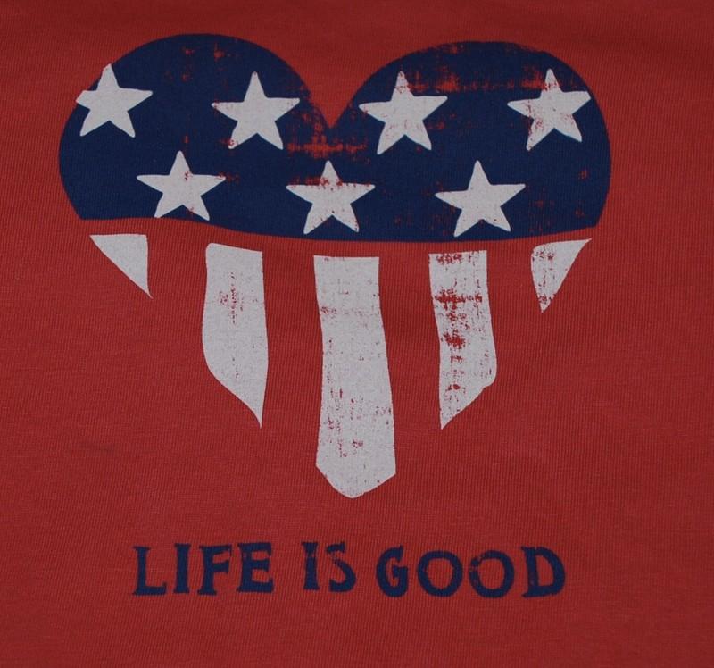Large NWT Women's Life is Good Flag Heart USA Patriotic Red LS Crusher Vee