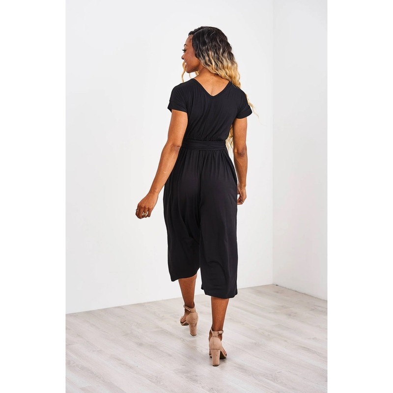 Latched Mama V-Neck Nursing Jumpsuit Black Stretch Maternity Momper Size 1X