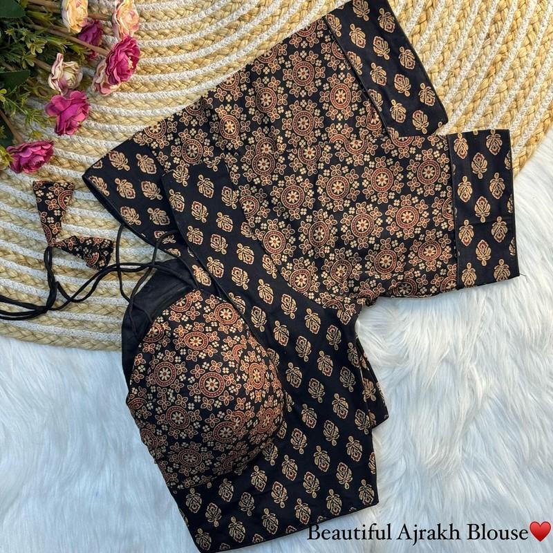 Latest Summer Cotton Blouse For Women New Designer Ajark Print Saree Choli Top