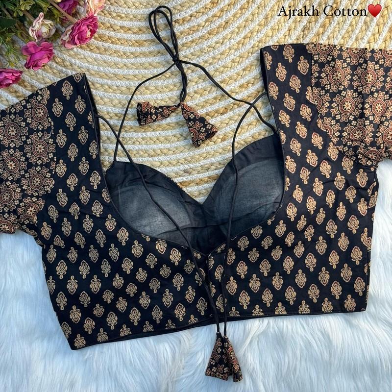 Latest Summer Cotton Blouse For Women New Designer Ajark Print Saree Choli Top