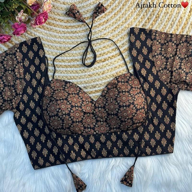 Latest summer cotton blouse for women new designer ajark print saree choli top