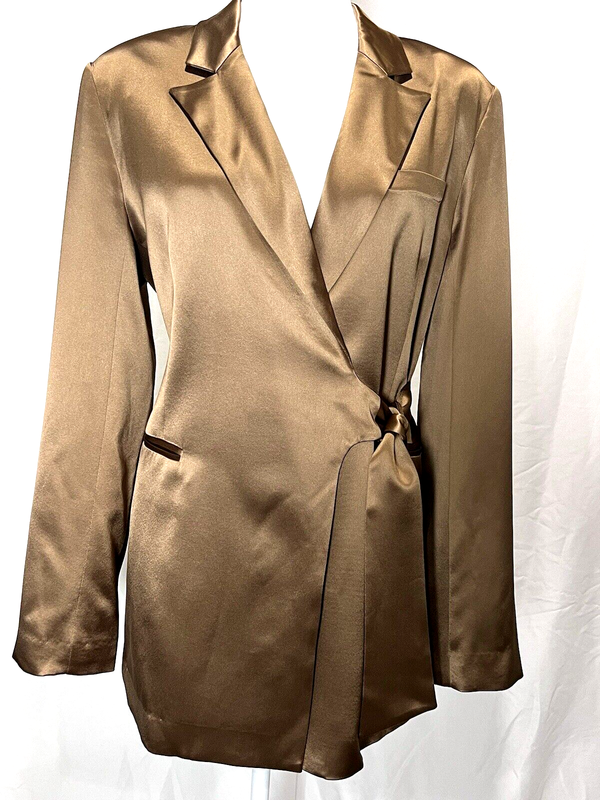 Lattelier Taupe/Gold Wrap Tie Satin Blazer Jacket Women Size Large New With Tags