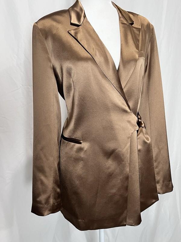 Lattelier Taupe/Gold Wrap Tie Satin Blazer Jacket Women Size Large New With Tags