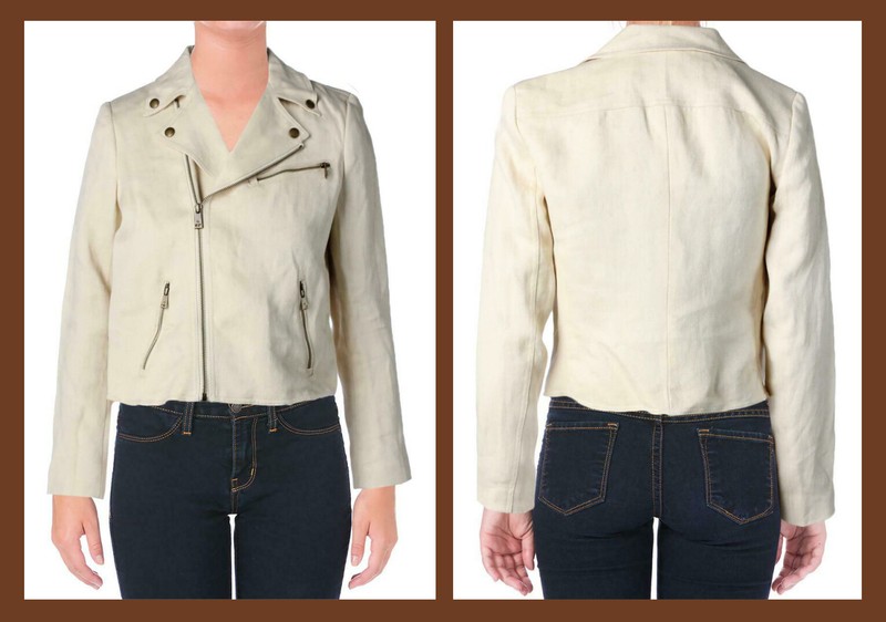 Lauren by Ralph Lauren ~ Moto Style Women's Petite Crop Linen Jacket $298 NWT