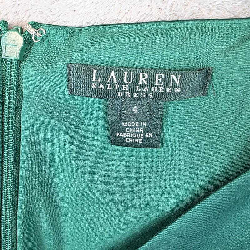 Lauren Ralph Lauren Dress Womens 4 Green Sleeveless Satin Sheath Cocktail Formal