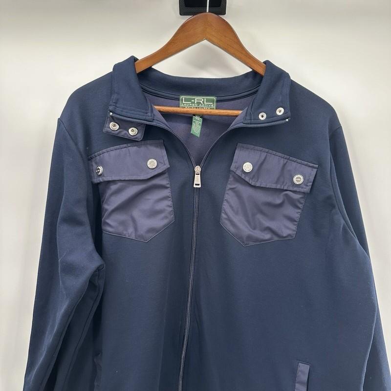 Lauren Ralph Lauren Jacket Womens 2X Blue Navy Zip Preppy Coastal Pockets