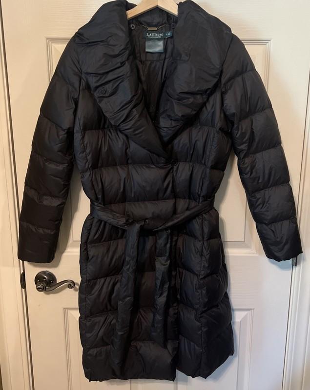 Lauren Ralph Lauren Knee Length Puffer Jacket Women’s S Black Belted See Descrip