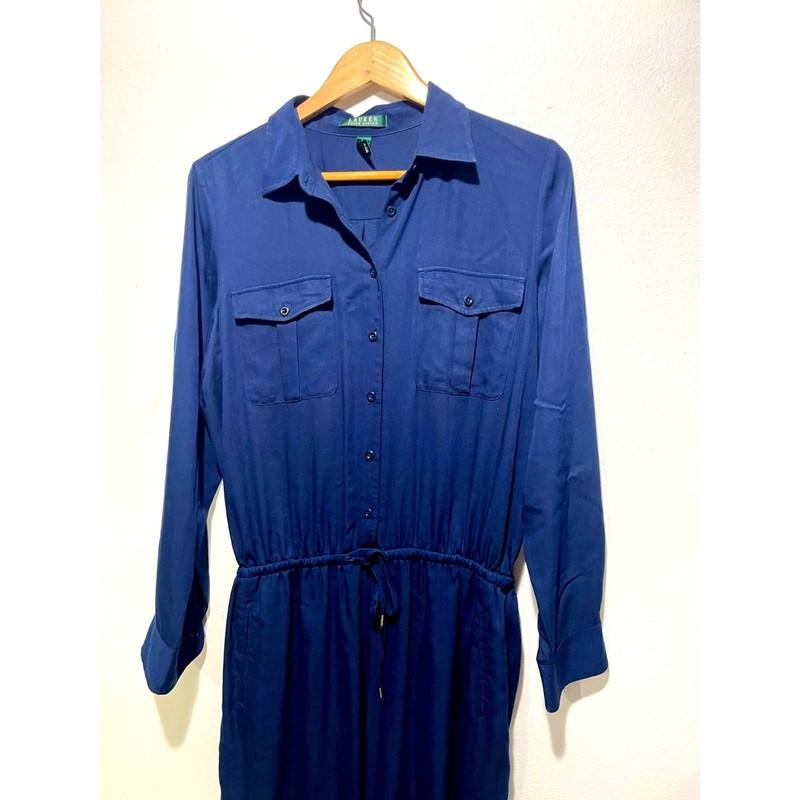 Lauren Ralph Lauren Pant Suit Blue Gold Buttons Pocket Timeless Staple Women 14