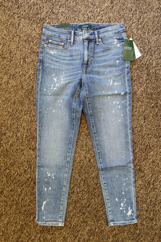Lauren Ralph Lauren Premier Skinny Ankle Stretch Jeans - Size 6 - SPLATTER WASH
