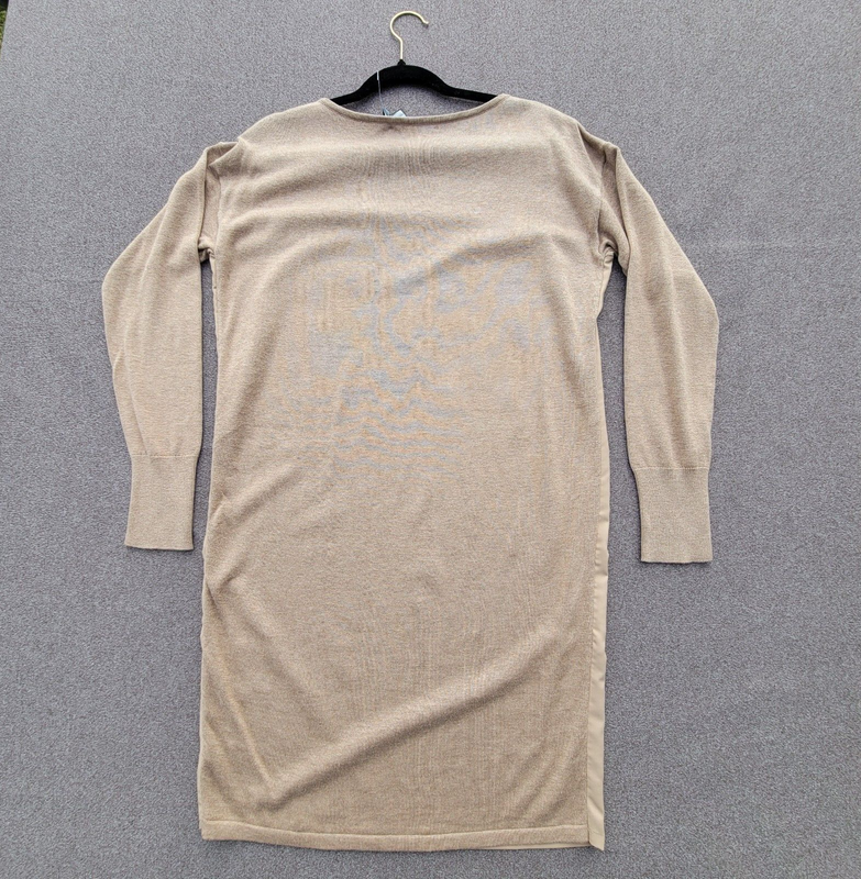 Lauren Ralph Lauren S Tan Farheen Twill Front Sweater Mixed Media Shift Dress