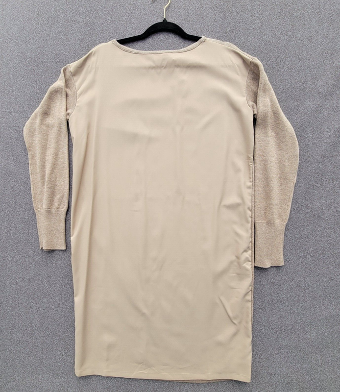Lauren Ralph Lauren S Tan Farheen Twill Front Sweater Mixed Media Shift Dress