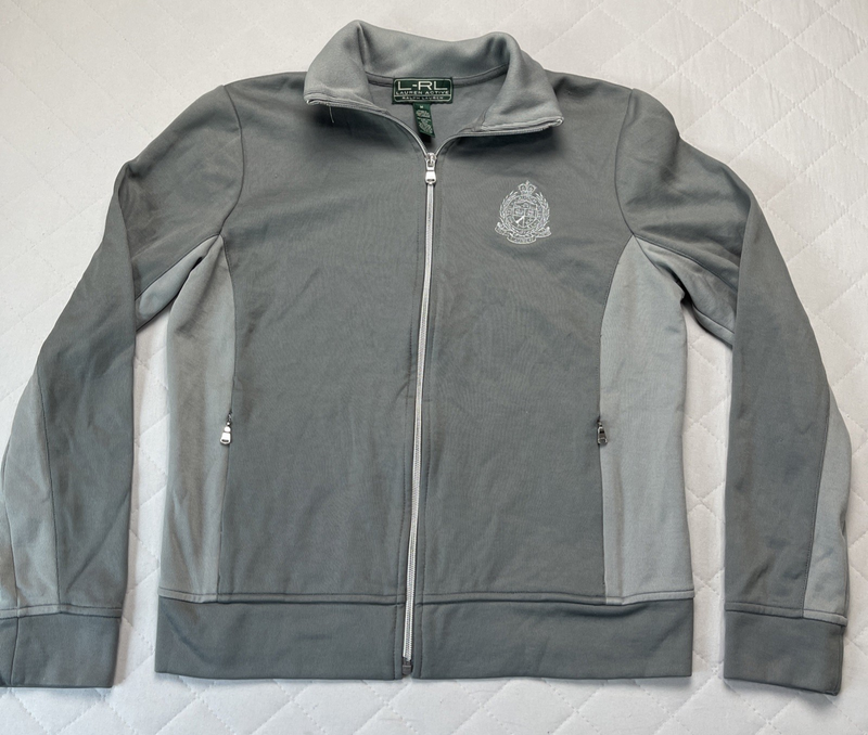 Lauren Ralph Lauren Track Jacket Women’s Medium Crest Logo Gray Full Zip