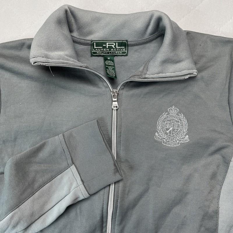 Lauren Ralph Lauren Track Jacket Women’s Medium Crest Logo Gray Full Zip