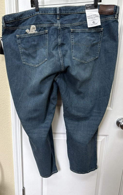 Lauren Ralph Lauren Women’s 22W Relaxed Tapered Jeans Indigo Denim Lace Patchwor