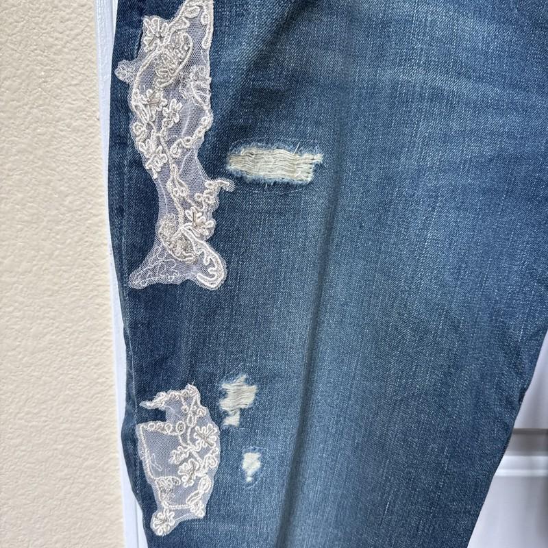 Lauren Ralph Lauren Women’s 22W Relaxed Tapered Jeans Indigo Denim Lace Patchwor