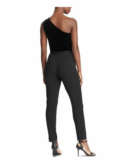 Lauren Ralph Lauren Womens PERIA Black Velvet One Shoulder Jumpsuit 14 5656