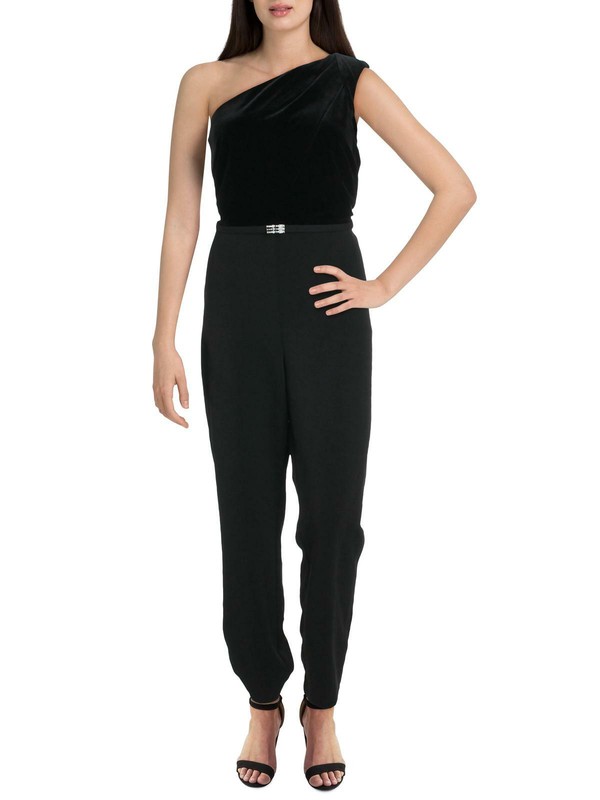 Lauren Ralph Lauren Womens PERIA Black Velvet One Shoulder Jumpsuit 14 5656