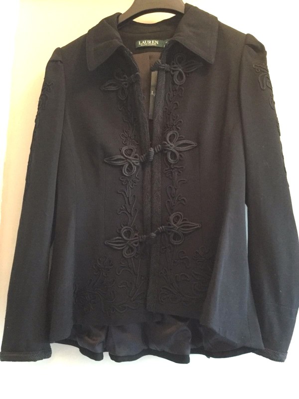Lauren Ralph Lauren Wool Military Peplum Victorian Jacket Blazer Black 8