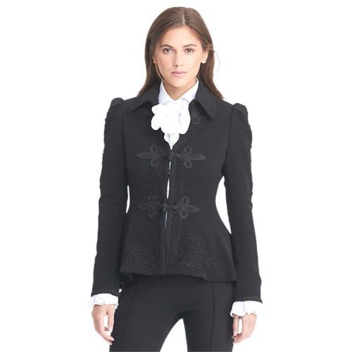 Lauren Ralph Lauren Wool Military Peplum Victorian Jacket Blazer Black 8