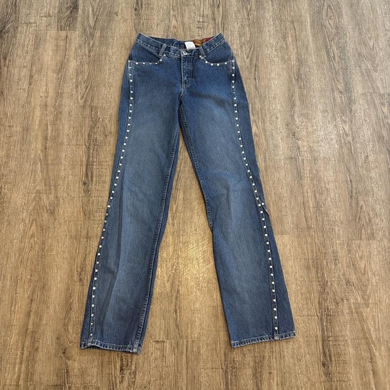Lawman Western Slim Fit Studded Vintage Blue Jeans ~ Sz 3 ~ Mid Rise ~33" Inseam