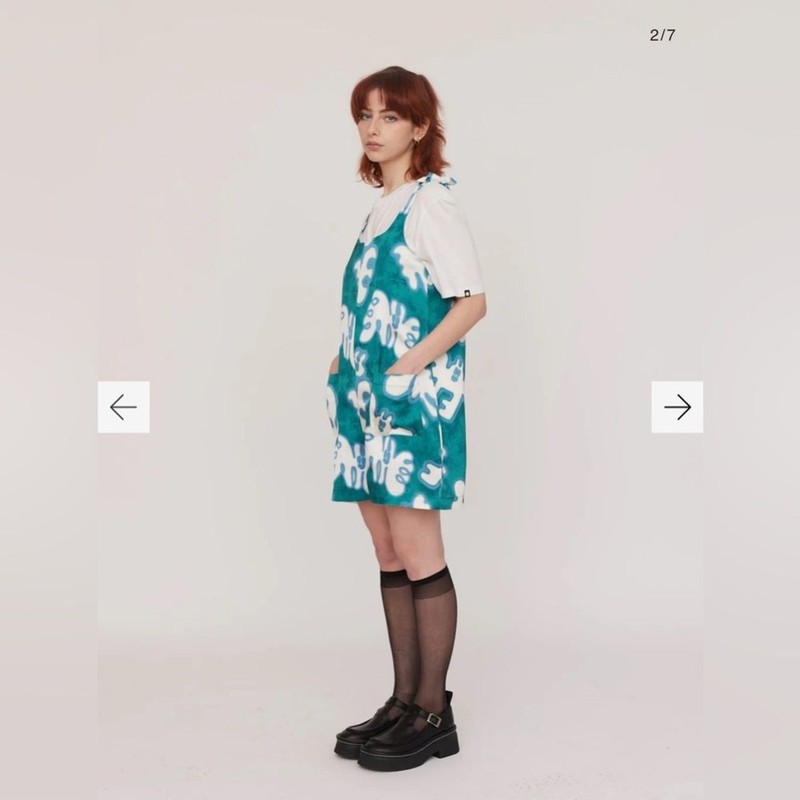 Lazy Oaf Acid Butterfly Romper Silky Deep Pocket Shoulder Tie Size 8 Ocean Color