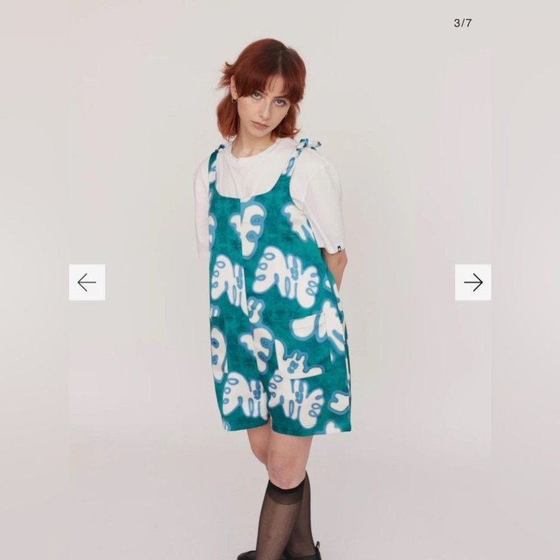 Lazy Oaf Acid Butterfly Romper Silky Deep Pocket Shoulder Tie Size 8 Ocean Color